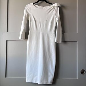 Calvin Klein Dress Womens XS White Bow Shoulder Sheath Midi 3/4 Sleeve Back Zip